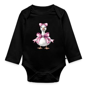 Coquette Bow Goose Duck Mom Girl Pink Muttertag - Baby Bio-Langarm-Body - Schwarz - Vorne