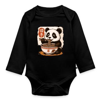 Mignon Panda Mangeant Des Nouilles Illustration De La Cuisine Asiatique - Body Bébé bio manches longues - noir - Devant