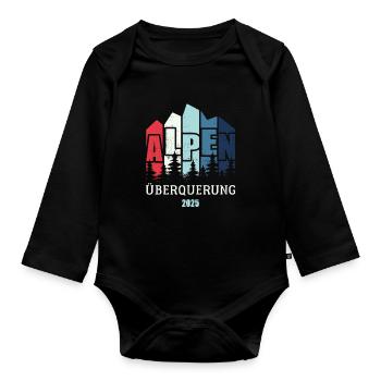 Alpen Überquerung 2025 - Fahrrad Wandern Routen - Baby Bio-Langarm-Body - Schwarz - Vorne
