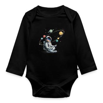 Astronaute Méditation Planète Espace Orbite - Body Bébé bio manches longues - noir - Devant
