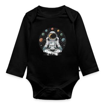 Astronaut Yoga Meditation Weltraum Planeten Umlaufbahn - Baby Bio-Langarm-Body - Schwarz - Vorne