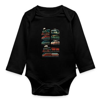 Train design – retro meets high-speed - Organic Longsleeve Baby Bodysuit - black - Front