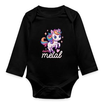 Einhorn Death Metal - Heavy Metal - Spruch - Baby Bio-Langarm-Body - Schwarz - Vorne