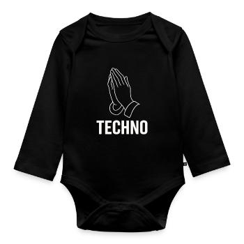 Techno Gebet – Pray for Bass - Baby Bio-Langarm-Body - Schwarz - Vorne