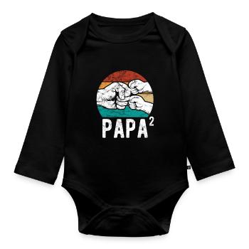 Papa von zwei Kindern - Team - Familie - Baby Bio-Langarm-Body - Schwarz - Vorne