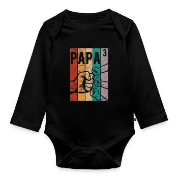 Papa 3 - Papa von drei Kindern - Team - Familie - Baby Bio-Langarm-Body - Schwarz - Vorne
