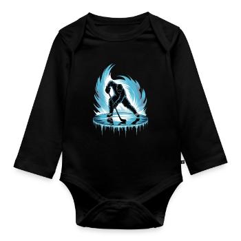 Cool Hockey Player Skating Skater Stick Puck - Organic Longsleeve Baby Bodysuit - black - Front