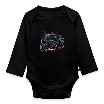 Monster Truck Couleurs néon - Body Bébé bio manches longues - noir - Devant