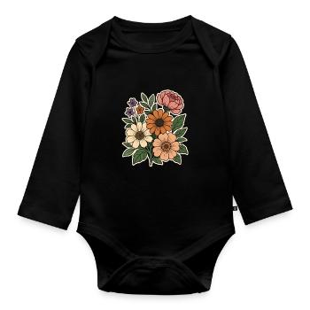 Bouquet floral vintage aquarelle - Body Bébé bio manches longues - noir - Devant