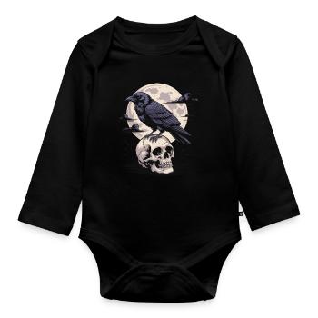 Black Raven Skull Full Moon Dark Gothic Emo Dark - Organic Longsleeve Baby Bodysuit - black - Front