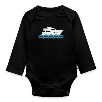 Yacht Silhouette Motorboot - Baby Bio-Langarm-Body - Schwarz - Vorne