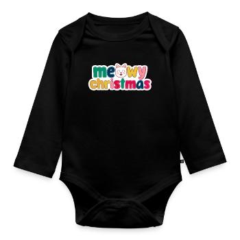 Cat Christmas - Meowy Christmas - Organic Longsleeve Baby Bodysuit - black - Front