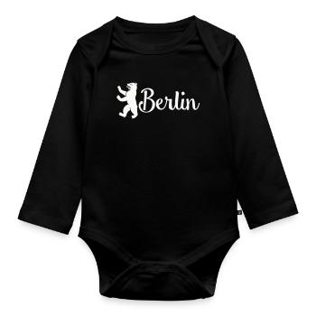 Berlin Bär Logo Schriftzug - Baby Bio-Langarm-Body - Schwarz - Vorne