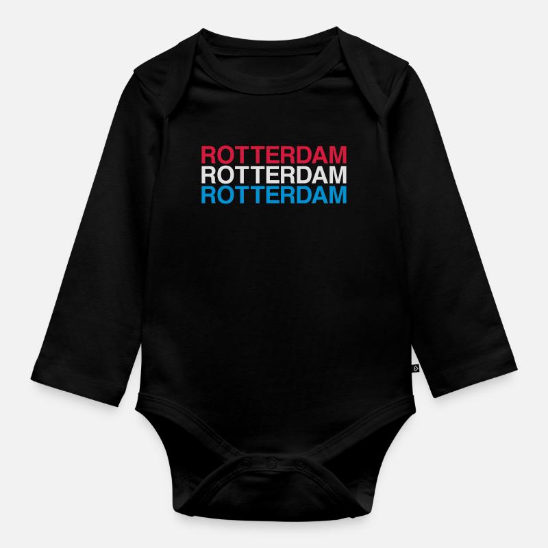 ROTTERDAM Pays-Bas Drapeau néerlandais - Body Bébé bio manches longues - noir