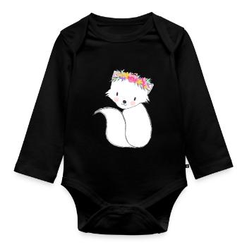 Kleiner süßer Fuchs mit Blumen - Baby Bio-Langarm-Body - Schwarz - Vorne