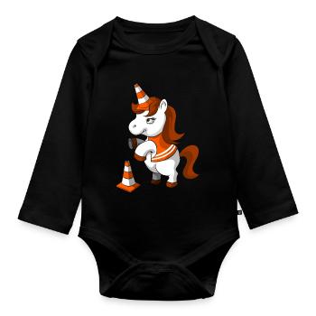 Einhorn Arbeit - Baby Bio-Langarm-Body - Schwarz - Vorne