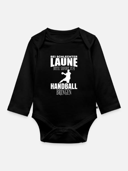 Handballer lustige Sprüche - Baby Bio-Langarm-Body - Schwarz