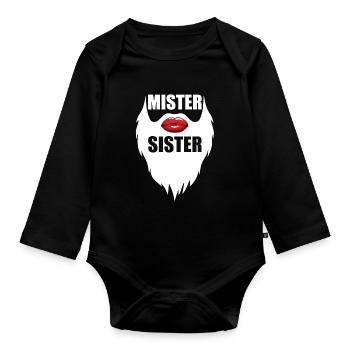 Mister Sister Bearded Men's Red Lips Funny - Organic Longsleeve Baby Bodysuit - black - Front