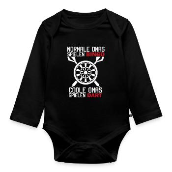 Darts, Oma Darten, cooler Spruch, lustige Omas - Baby Bio-Langarm-Body - Schwarz - Vorne