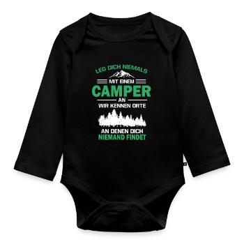 Camper Zelten Wohnwagen - Baby Bio-Langarm-Body - Schwarz - Vorne