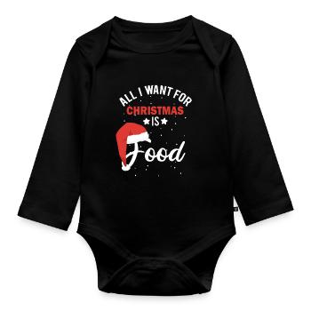 Weihnachtsessen Christmas food Festnacht - Baby Bio-Langarm-Body - Schwarz - Vorne