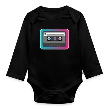 Retro Kassette 80's & 90's - Baby Bio-Langarm-Body - Schwarz - Vorne