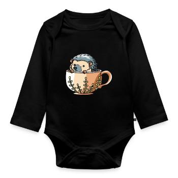 Igel mit Krug - Baby Bio-Langarm-Body - Schwarz - Vorne