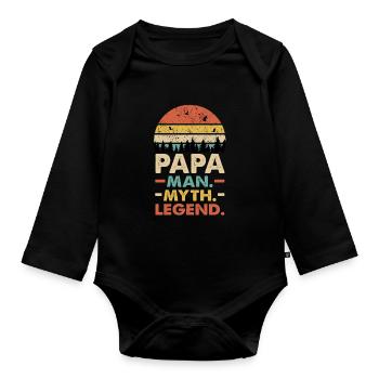 Papa Man Myth Legend Vintage Retro Sunset Fathers - Baby Bio-Langarm-Body - Schwarz - Vorne