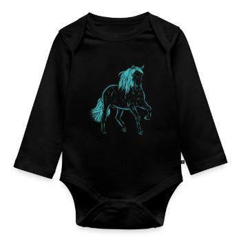 Pferd - Baby Bio-Langarm-Body - Schwarz - Vorne