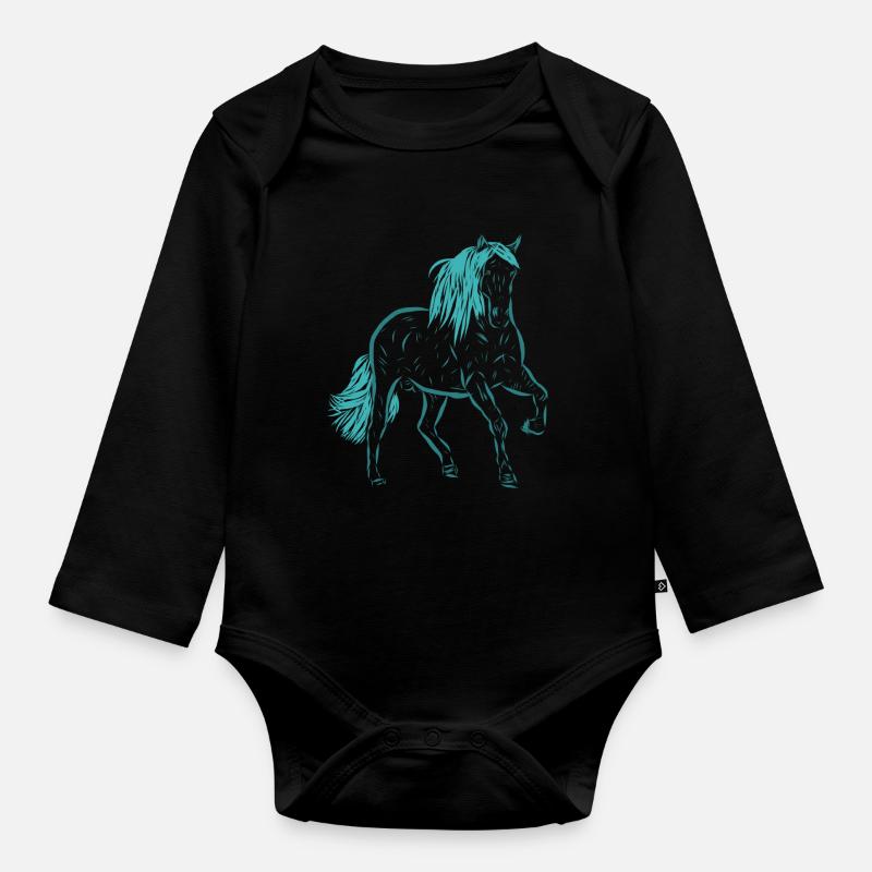 Pferd - Baby Bio-Langarm-Body - Schwarz