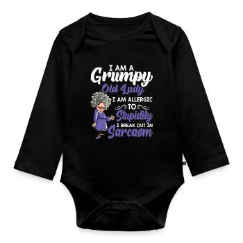 T-shirt grincheux vieux je suis allergique à la stupidité - Body Bébé bio manches longues - noir - Devant