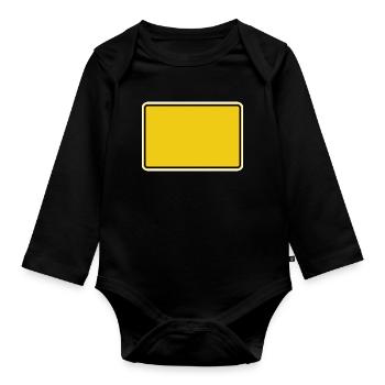 Ortsschild blanko - für eigenen Text - Baby Bio-Langarm-Body - Schwarz - Vorne