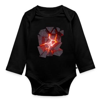 Glowing Lava Volcano 3D Design - Organic Longsleeve Baby Bodysuit - black - Front
