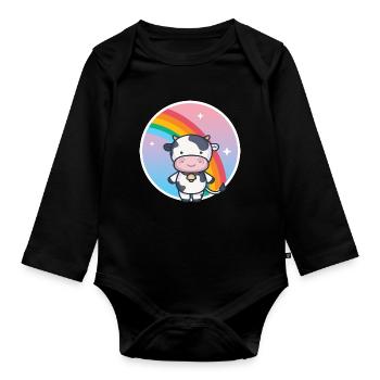 Cache-couche de naissance de vache petite-fille enceinte - Body Bébé bio manches longues - noir - Devant