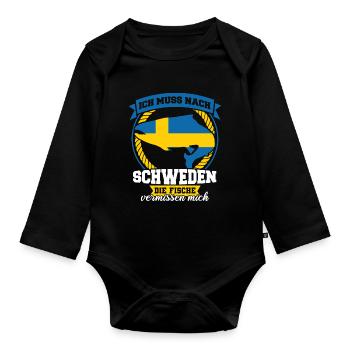 Schweden Angeln urlaub Geschenk - Baby Bio-Langarm-Body - Schwarz - Vorne