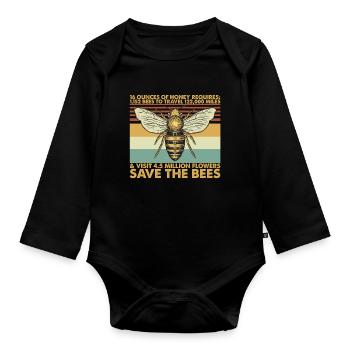 Bee Vintage Retro Funny Honey Requires - Baby Bio-Langarm-Body - Schwarz - Vorne