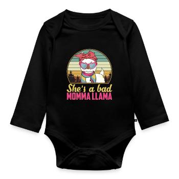 She’s A Bad Momma Llama Rétro Vintage - Body Bébé bio manches longues - noir - Devant