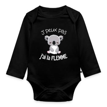 J'peux pas j'a la flemme - Body Bébé bio manches longues - noir - Devant