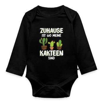 Kakteen Zuhause Spruch | Kaktus Pflanze Garten - Baby Bio-Langarm-Body - Schwarz - Vorne