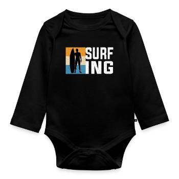 Surfing - Organic Longsleeve Baby Bodysuit - black - Front