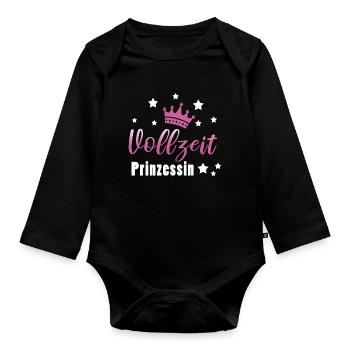 Vollzeitprinzessin Prinzessin Mädchen - Baby Bio-Langarm-Body - Schwarz - Vorne