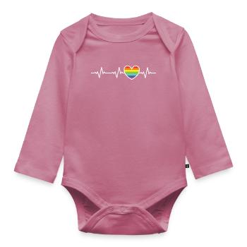 Pride LGBTQ Rainbow Heartbeat - Organic Longsleeve Baby Bodysuit - mauve - Front