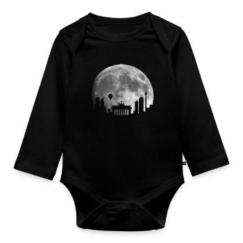 Berlin Mond Skyline Hauptstadt Nacht Silhouette - Baby Bio-Langarm-Body - Schwarz - Vorne