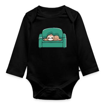 Sloth Sofa Chill Relax - Organic Longsleeve Baby Bodysuit - black - Front