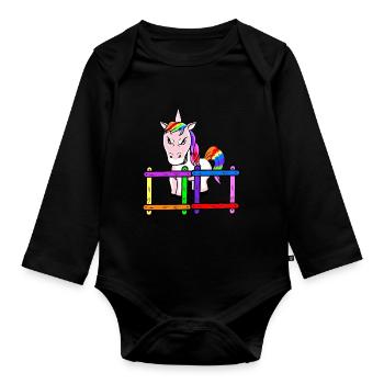 Für Kinder grimmiges Einhorn Emotion Gefühle Wut - Baby Bio-Langarm-Body - Schwarz - Vorne