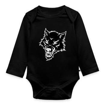 wolf - Organic Longsleeve Baby Bodysuit - black - Front