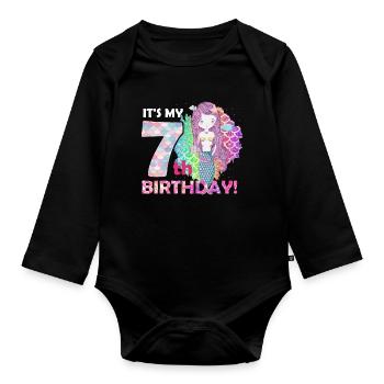 It's My 7th Birthday Mermaid Girl - Baby Bio-Langarm-Body - Schwarz - Vorne