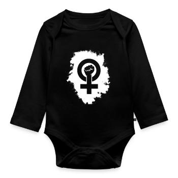 FEMINISM LOGO 2022 weiß - Baby Bio-Langarm-Body - Schwarz - Vorne