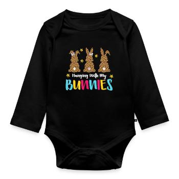 Hanging With My Bunnies karierter Hase - Baby Bio-Langarm-Body - Schwarz - Vorne