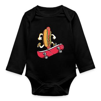 Hot Dog Skateboarder Skateboard skateboard skateboard - Body Bébé bio manches longues - noir - Devant